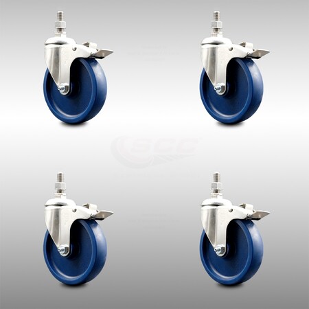 Service Caster 5 Inch 316SS Solid Polyurethane Wheel Swivel 1/2 Inch Stem Caster Set Lock Brake SCC-SS316TSTTL20S514-SPUS-121315-4